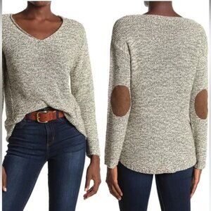 RDI Tweed-Look Long Sleeve, Suede Elbow Patch Hi-Lo Sweater